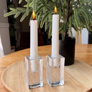 Pair of Vintage Mid-Century Modern Ice Block-Style Glass Candleholders